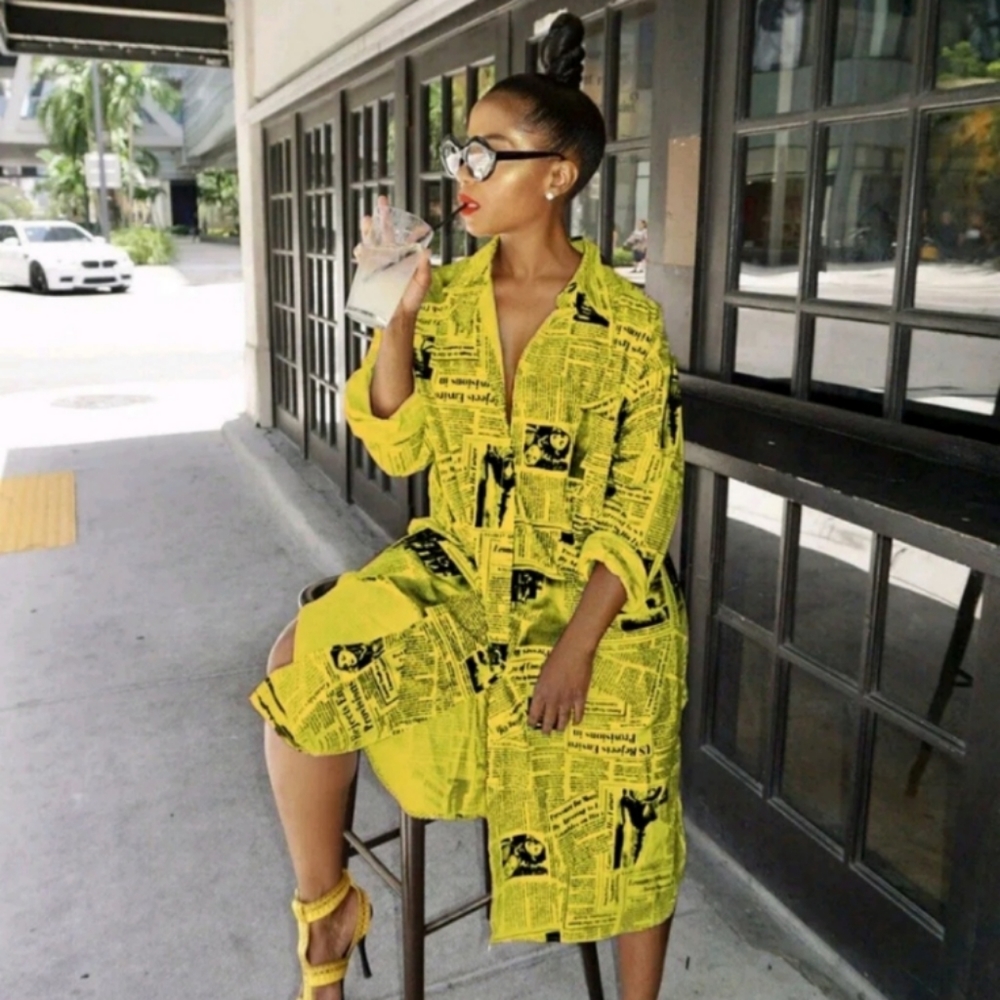 Yellow Newspaper Print Dress